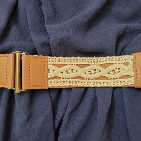 FIT Flare Navy Midi Dress With Belt - Picture 8 of 12
